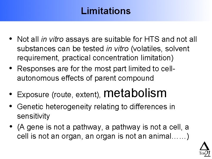 Limitations • • • Not all in vitro assays are suitable for HTS and