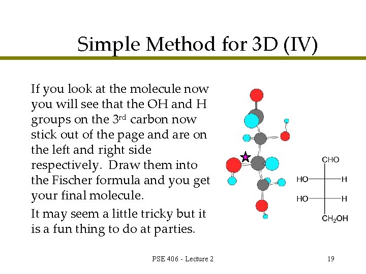 Simple Method for 3 D (IV) If you look at the molecule now you