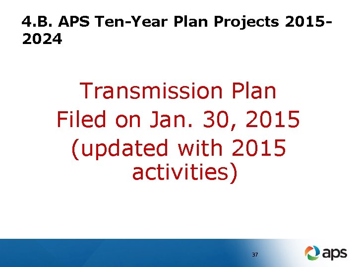 4. B. APS Ten-Year Plan Projects 20152024 Transmission Plan Filed on Jan. 30, 2015
