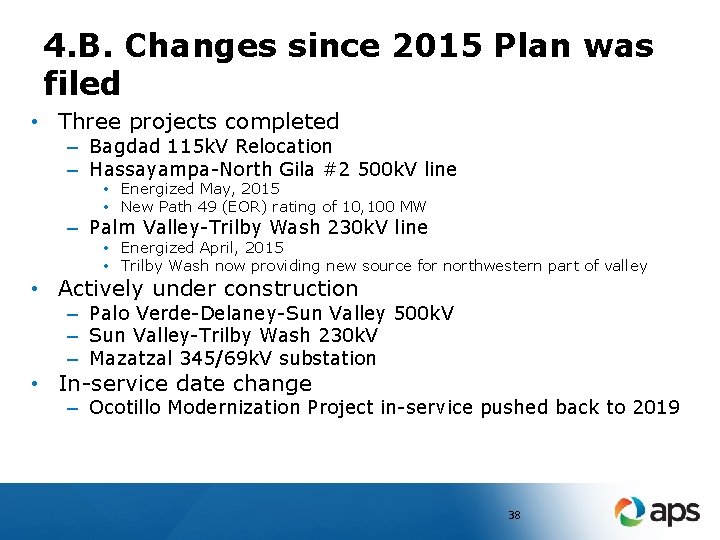 4. B. Changes since 2015 Plan was filed • Three projects completed – Bagdad
