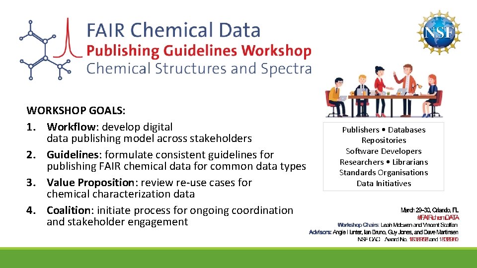 WORKSHOP GOALS: 1. Workflow: develop digital data publishing model across stakeholders 2. Guidelines: formulate