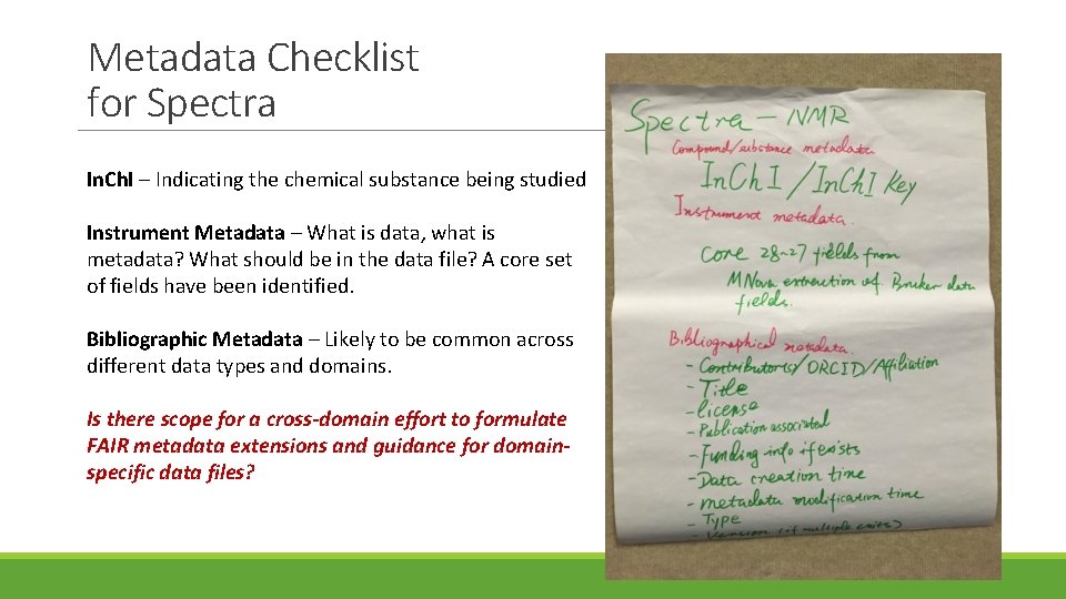 Metadata Checklist for Spectra In. Ch. I – Indicating the chemical substance being studied