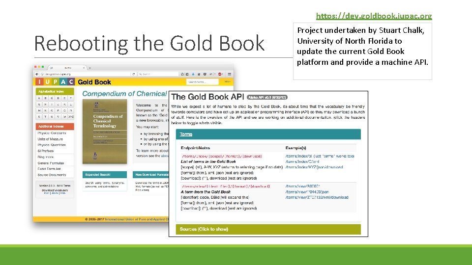 https: //dev. goldbook. iupac. org Rebooting the Gold Book Project undertaken by Stuart Chalk,