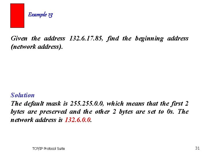 Example 13 Given the address 132. 6. 17. 85, find the beginning address (network