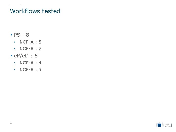 Workflows tested • PS : 8 • NCP-A : 5 • NCP-B : 7