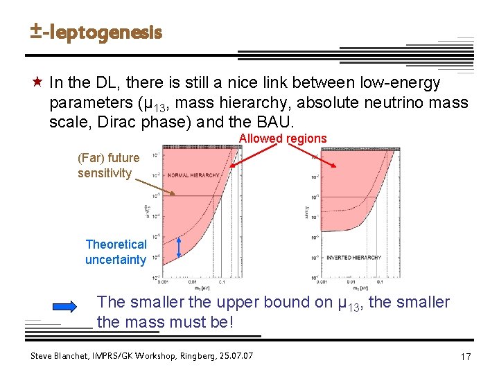 ±-leptogenesis « In the DL, there is still a nice link between low-energy parameters