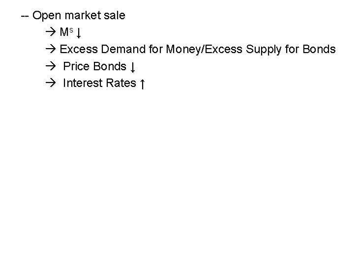 -- Open market sale Ms ↓ Excess Demand for Money/Excess Supply for Bonds Price