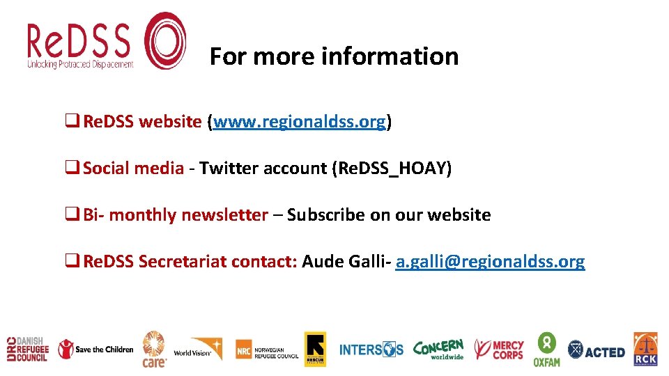 For more information q Re. DSS website (www. regionaldss. org) q Social media -