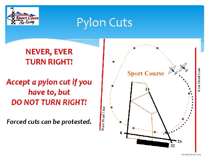 Pylon Cuts NEVER, EVER TURN RIGHT! Accept a pylon cut if you have to,
