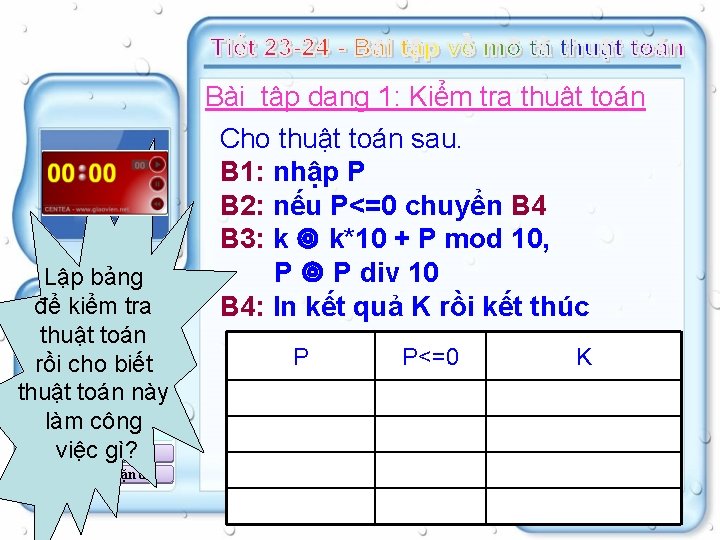 Lập bảng 1. Xác định bài toán để kiểm tra 2. Quá trình giải