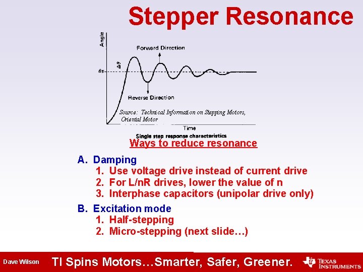 Stepper Resonance Source: Technical Information on Stepping Motors, Oriental Motor Ways to reduce resonance