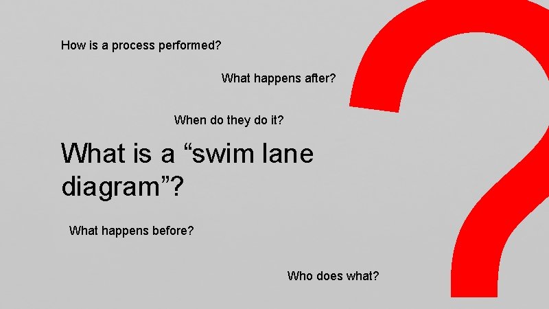 How is a process performed? What happens after? When do they do it? What