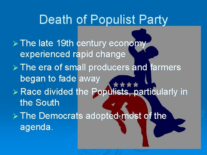 Death of Populist Party Ø The late 19 th century economy experienced rapid change