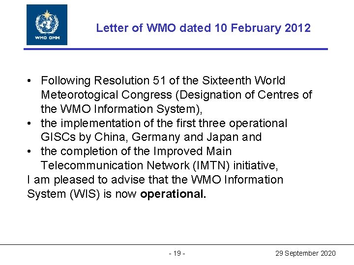 World Organization Letter. Meteorological of WMO dated 10 February 2012 World Meteorological Organization Working World Organization Letter. Meteorological of WMO dated 10 February 2012 World Meteorological Organization Working