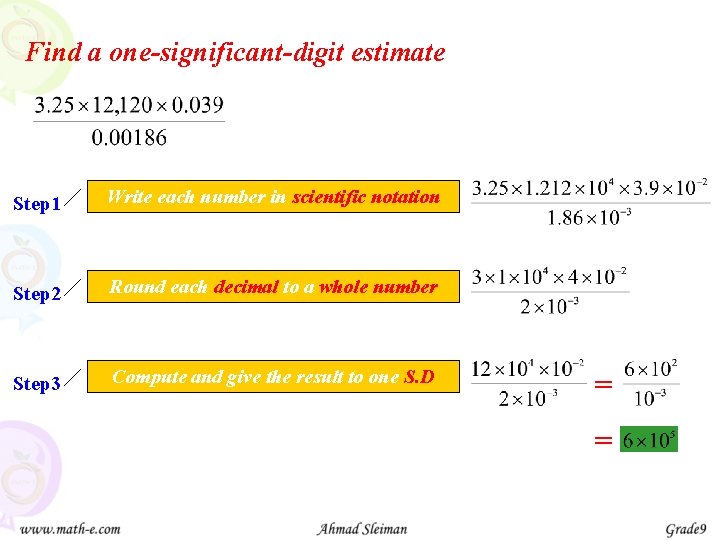 Find a one-significant-digit estimate Step 1 Write each number in scientific notation Step 2