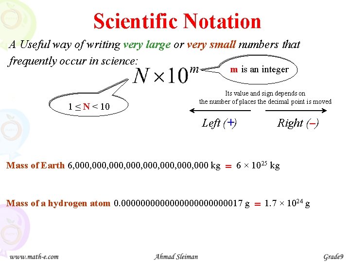 Scientific Notation A Useful way of writing very large or very small numbers that