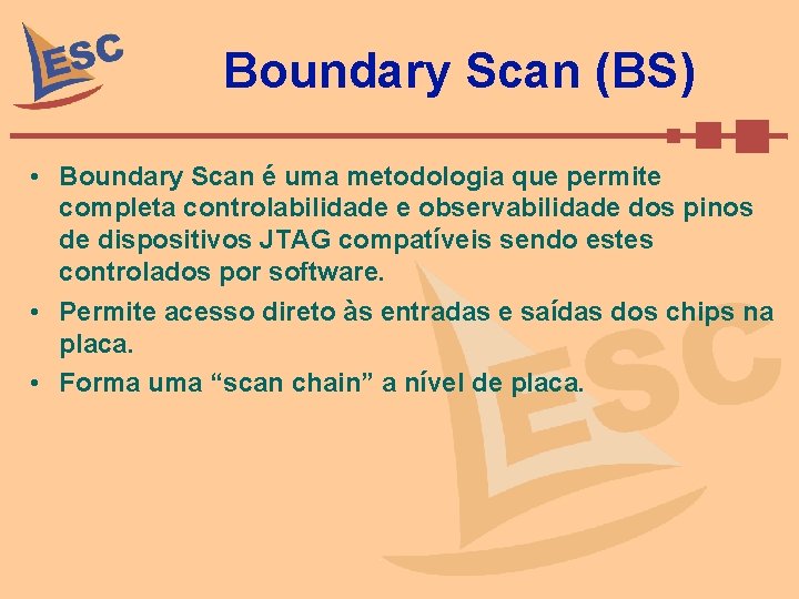 Boundary Scan (BS) • Boundary Scan é uma metodologia que permite completa controlabilidade e