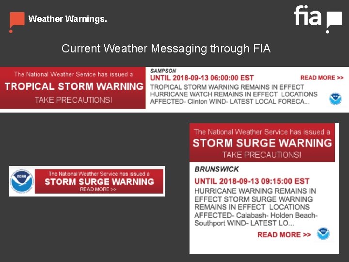 Weather Warnings. Current Weather Messaging through FIA 