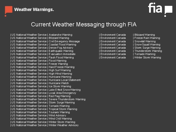 Weather Warnings. Current Weather Messaging through FIA | US National Weather Service | Avalanche