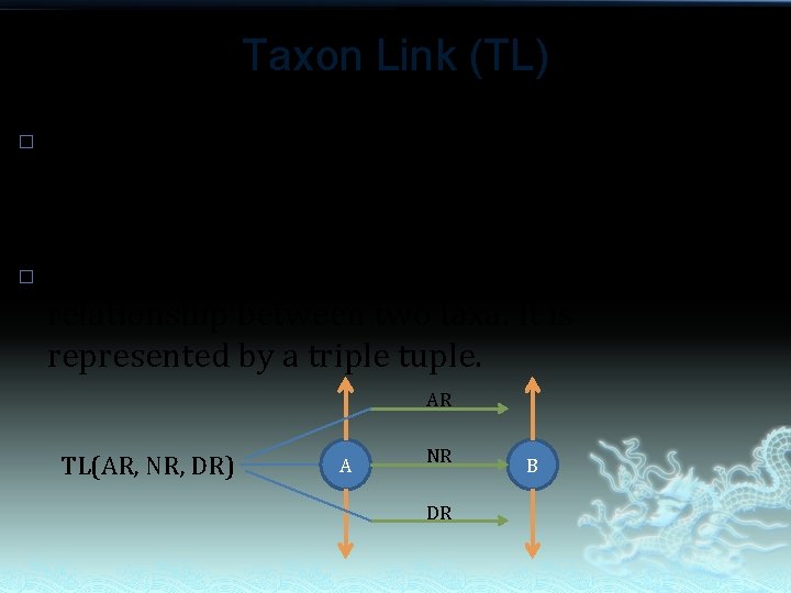 Taxon Link (TL) � � What we can do with Nominal Relation (NR), Ancestors