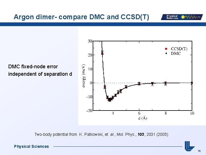 Argon dimer- compare DMC and CCSD(T) DMC fixed-node error independent of separation d Two-body