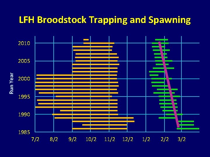 LFH Broodstock Trapping and Spawning 2010 Run Year 2005 2000 1995 1990 1985 7/2 LFH Broodstock Trapping and Spawning 2010 Run Year 2005 2000 1995 1990 1985 7/2