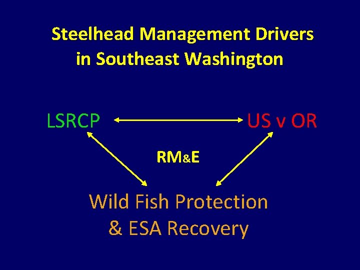 Steelhead Management Drivers in Southeast Washington LSRCP US v OR RM&E Wild Fish Protection Steelhead Management Drivers in Southeast Washington LSRCP US v OR RM&E Wild Fish Protection