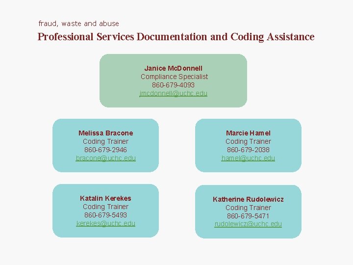 fraud, waste and abuse Professional Services Documentation and Coding Assistance Janice Mc. Donnell Compliance