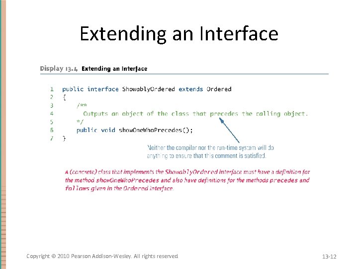 Extending an Interface Copyright © 2010 Pearson Addison-Wesley. All rights reserved. 13 -12 