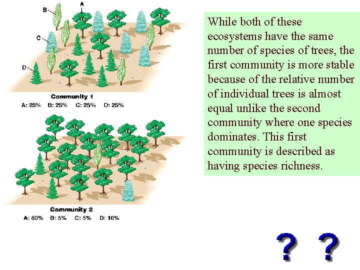 While both of these ecosystems have the same number of species of trees, the