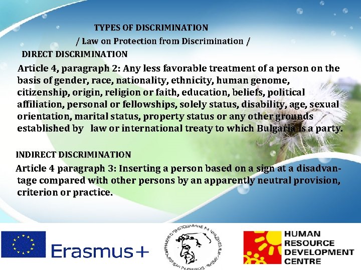 TYPES OF DISCRIMINATION / Law on Protection from Discrimination / DIRECT DISCRIMINATION Article 4,