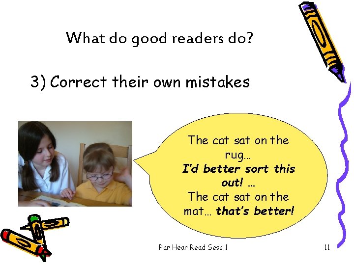 What do good readers do? 3) Correct their own mistakes The cat sat on