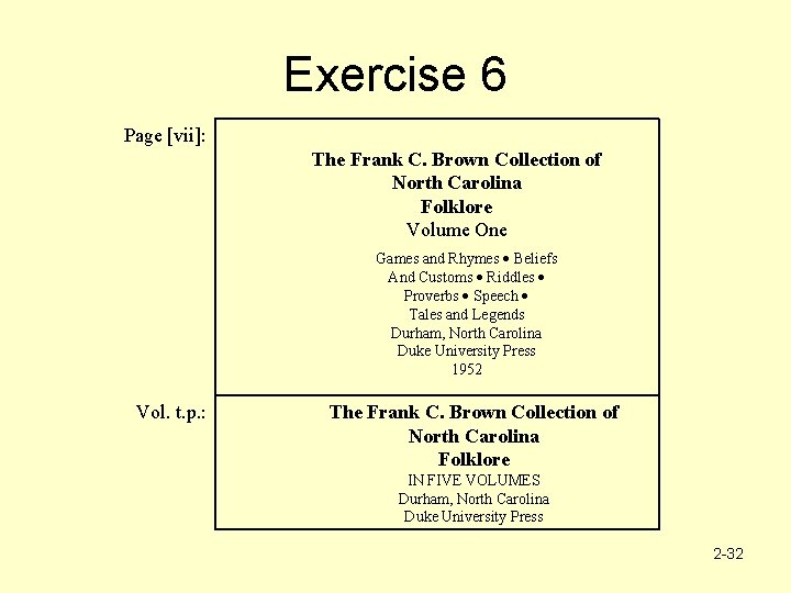 Exercise 6 Page [vii]: The Frank C. Brown Collection of North Carolina Folklore Volume