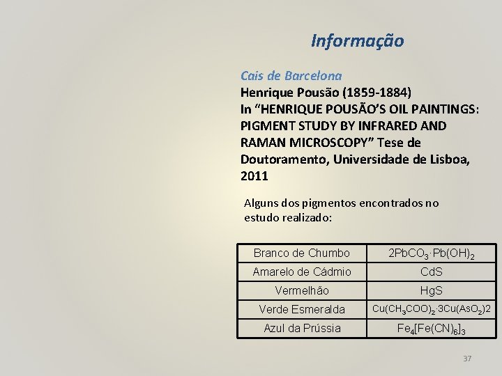 Informação Cais de Barcelona Henrique Pousão (1859 -1884) In “HENRIQUE POUSÃO’S OIL PAINTINGS: PIGMENT