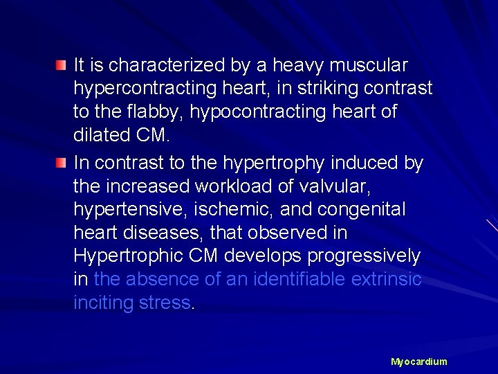 It is characterized by a heavy muscular hypercontracting heart, in striking contrast to the