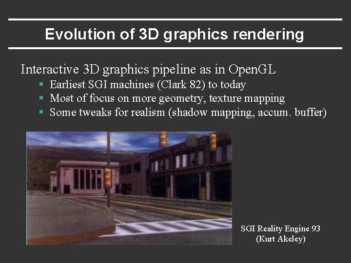 Evolution of 3 D graphics rendering Interactive 3 D graphics pipeline as in Open.