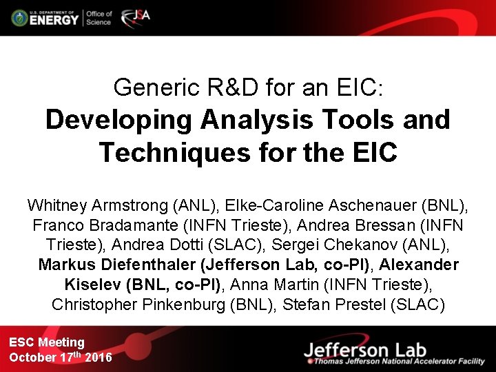 Generic R&D for an EIC: Developing Analysis Tools and Techniques for the EIC Whitney