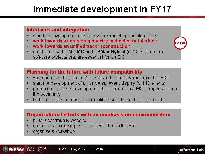 Immediate development in FY 17 Interfaces and integration • • start the development of