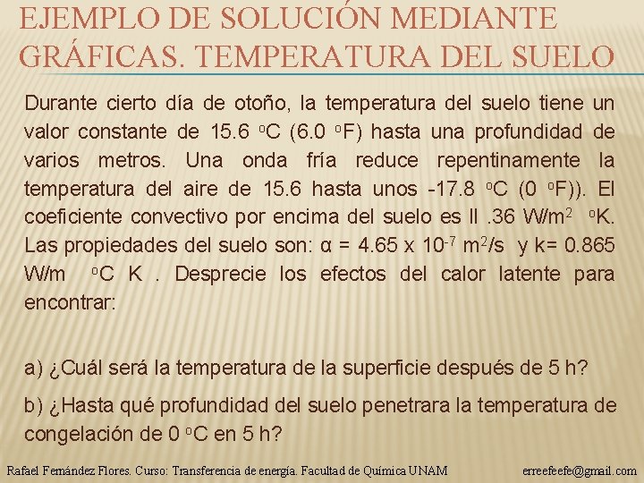 EJEMPLO DE SOLUCIÓN MEDIANTE GRÁFICAS. TEMPERATURA DEL SUELO Durante cierto día de otoño, la