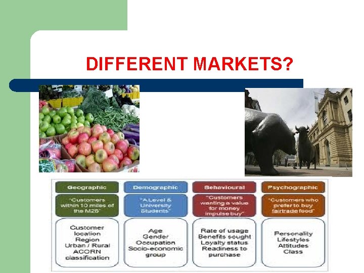  DIFFERENT MARKETS? 