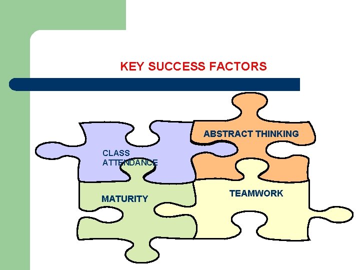 KEY SUCCESS FACTORS ABSTRACT THINKING CLASS ATTENDANCE MATURITY TEAMWORK 