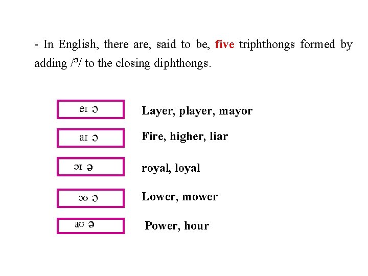 - In English, there are, said to be, five triphthongs formed by adding /ᵊ/