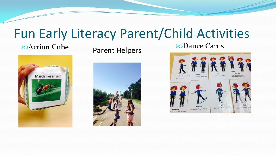 Fun Early Literacy Parent/Child Activities Action Cube Parent Helpers Dance Cards 