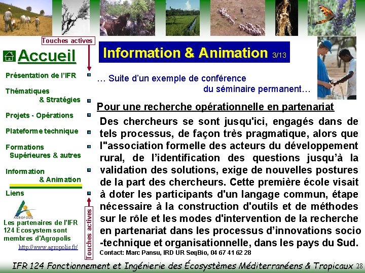 Touches actives Information & Animation 3/13 Accueil Présentation de l’IFR … Suite d’un exemple