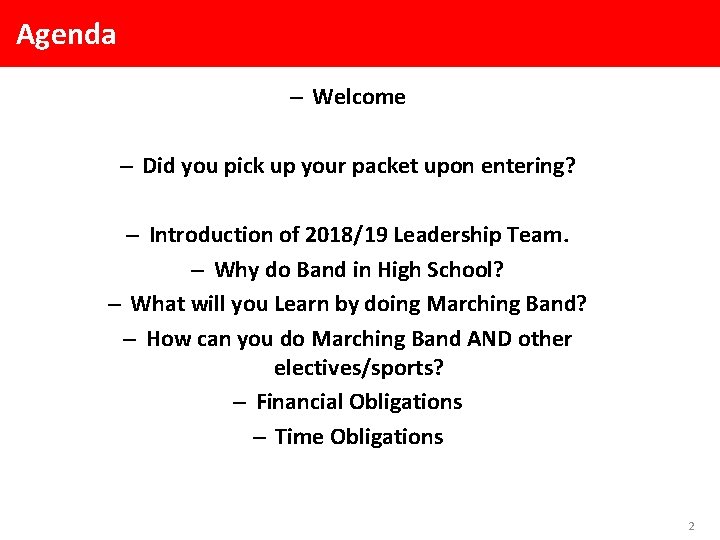 Agenda – Welcome – Did you pick up your packet upon entering? – Introduction