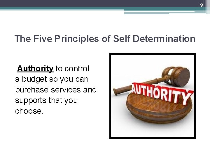9 The Five Principles of Self Determination Authority to control a budget so you