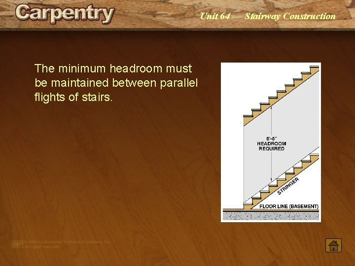 Unit 64 — Stairway Construction The minimum headroom must be maintained between parallel flights