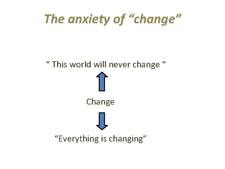 The anxiety of “change” “ This world will never change “ Change “Everything is