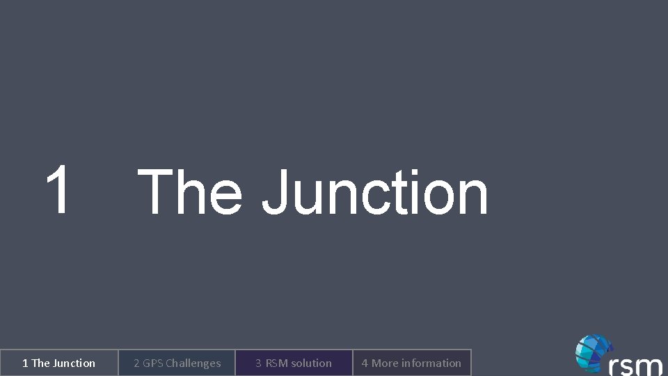 1 The Junction 2 GPS Challenges 3 RSM solution 4 More information 