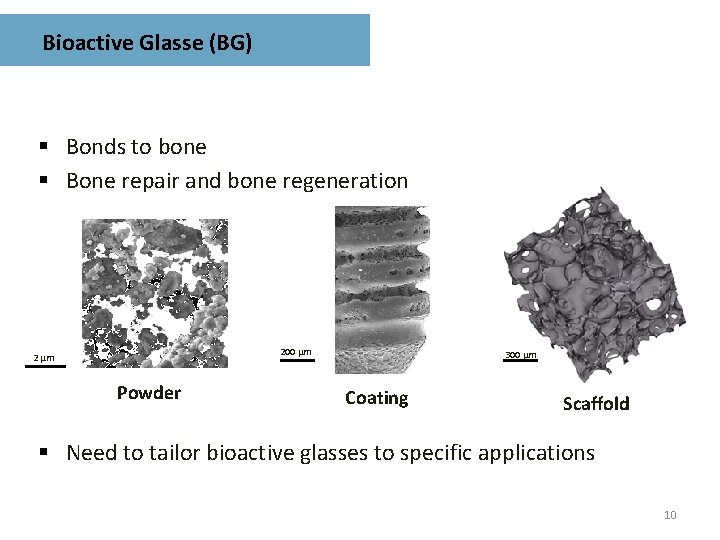 Bioactive Glasse (BG) § Bonds to bone § Bone repair and bone regeneration 200